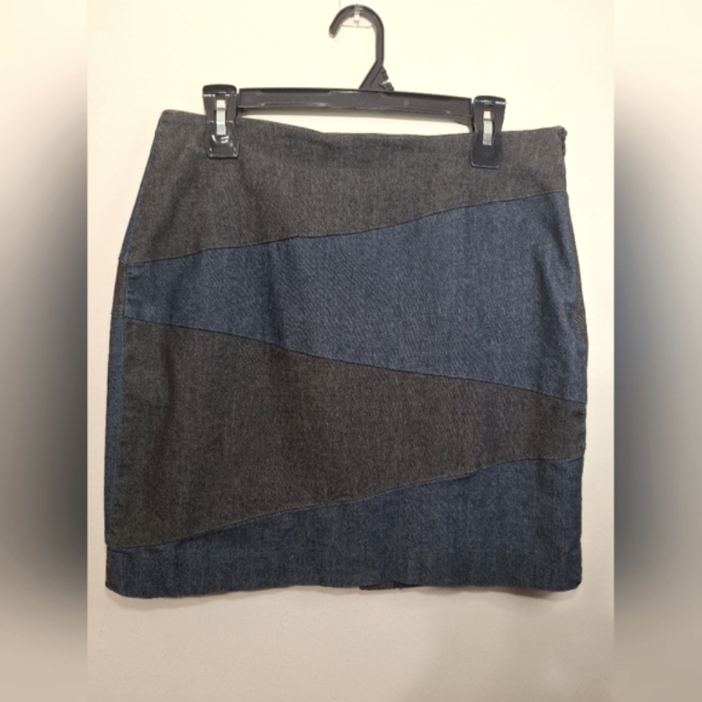 Sandro paris sz 6 two tone denim patchwork mini skirt